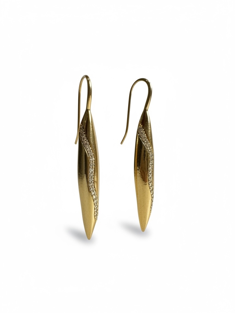 Atelier Swarovski Gold plated Crystal Pavé Sculptural Leaf Drop Earrings Signed